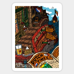 the high low lands. Europe after global warming. vintage illustration. Sticker